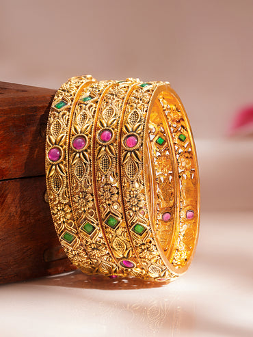 Heritage Floral Gold Statement Bangles