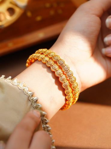 Gold Plated Beaded Floral Cluster Bangles Set of 2