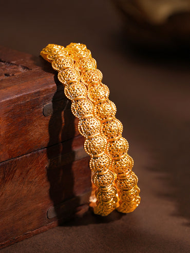 Gold Plated Beaded Floral Cluster Bangles Set of 2