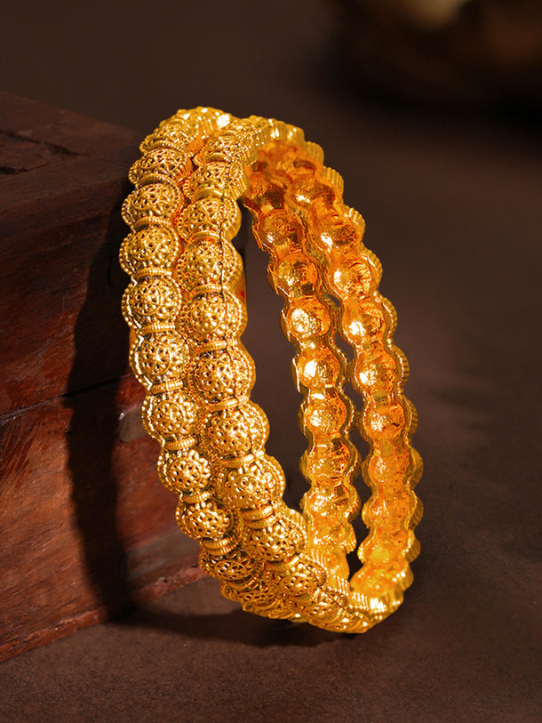 Gold Plated Beaded Floral Cluster Bangles Set of 2
