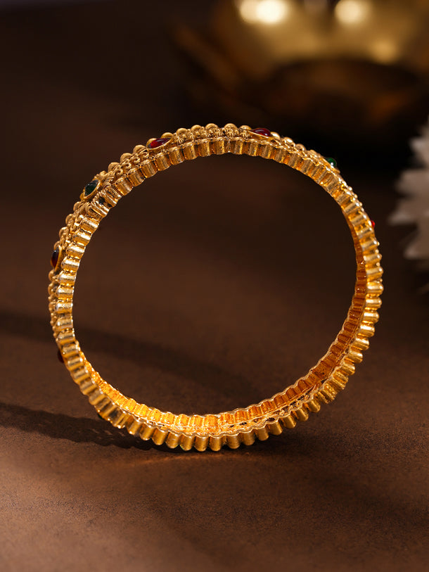 Gold Plated Scalloped Ruby Emerald Bangles Set of 2