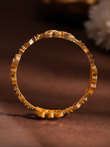Gold Plated Scroll Ruby Emerald Bangles Set of 2