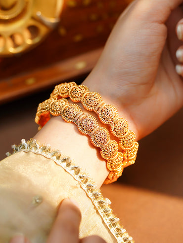 Gold Plated Floral Medallion Bangles Set of 2