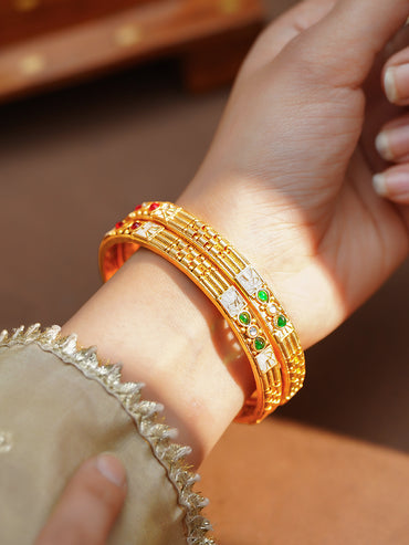 Gold Plated Meenakari Ruby Bangles Set of 2