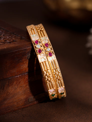 Gold Plated Meenakari Ruby Bangles Set of 2