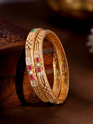 Gold Plated Meenakari Ruby Bangles Set of 2