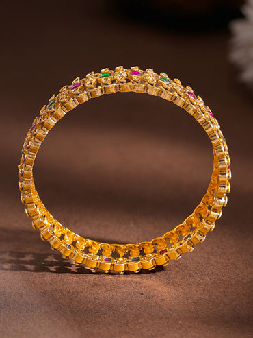 Gold Plated Paisley Ruby Emerald Bangle Set of 2