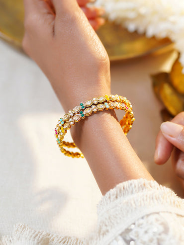 Rubans Set of 2 Gold Plated Multicolor Kundan Bangles