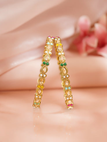 Rubans Set of 2 Gold Plated Multicolor Kundan Bangles