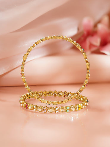 Rubans Set of 2 Gold Plated Multicolor Kundan Bangles