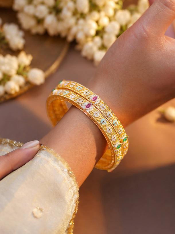 Rubans Set of 2 Gold Plated Multicolor Bangles