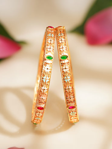 Rubans Set of 2 Gold Plated Multicolor Bangles