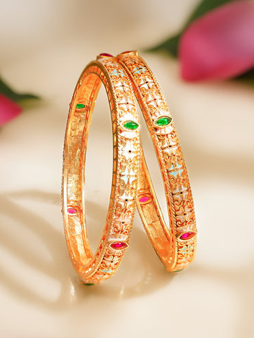 Rubans Set of 2 Gold Plated Multicolor Bangles