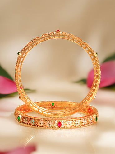Rubans Set of 2 Gold Plated Multicolor Bangles