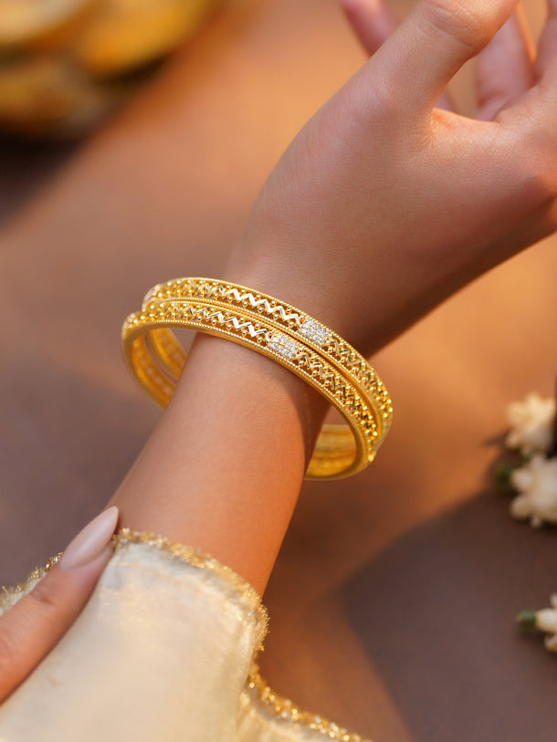Rubans Set of 2 Gold Plated American Diamond Zirconia Bangles