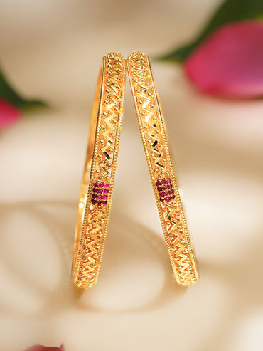 Rubans Set of 2 Gold Plated American Diamond Zirconia Bangles