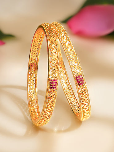 Rubans Set of 2 Gold Plated American Diamond Zirconia Bangles