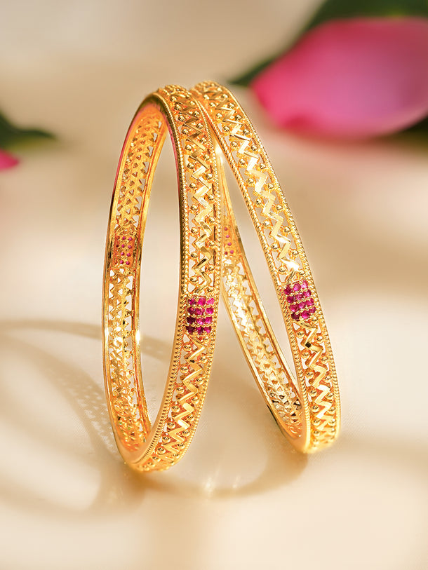 Rubans Set of 2 Gold Plated American Diamond Zirconia Bangles