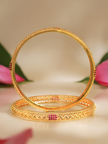 Rubans Set of 2 Gold Plated American Diamond Zirconia Bangles