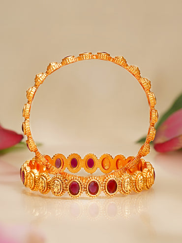 Rubans Set of 2 Gold Plated Ruby Pink Traditional Bangles