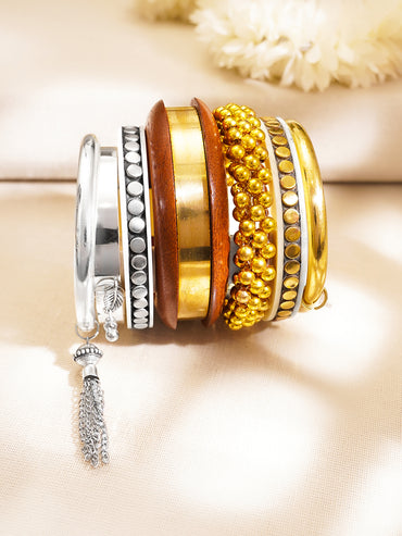 Mixed Texture Fusion Statement Bangles Set