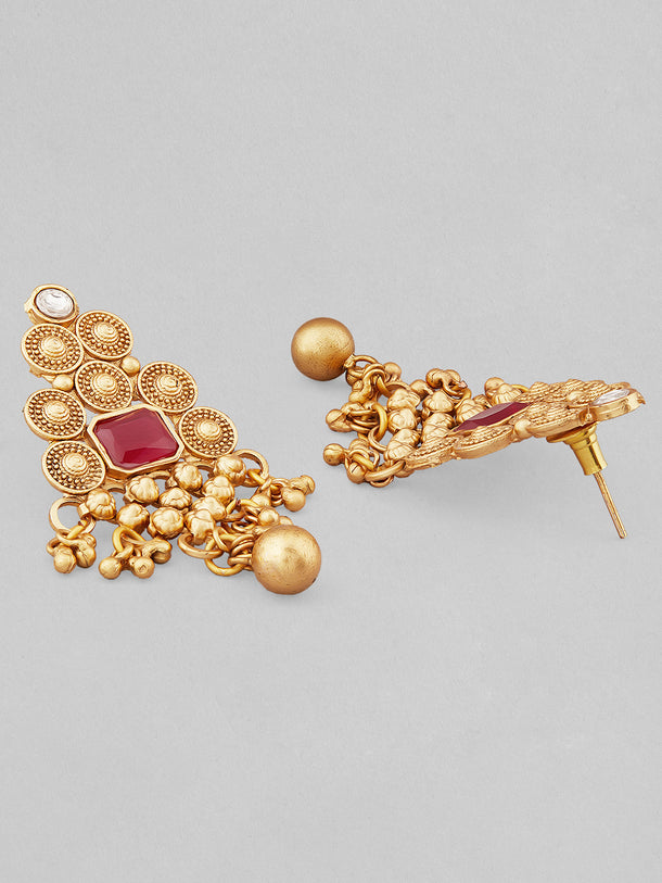 Rubans 22K Gold Plated Ruby Red & White Kundan Studded Choker Jewellery Set with Golden Beads