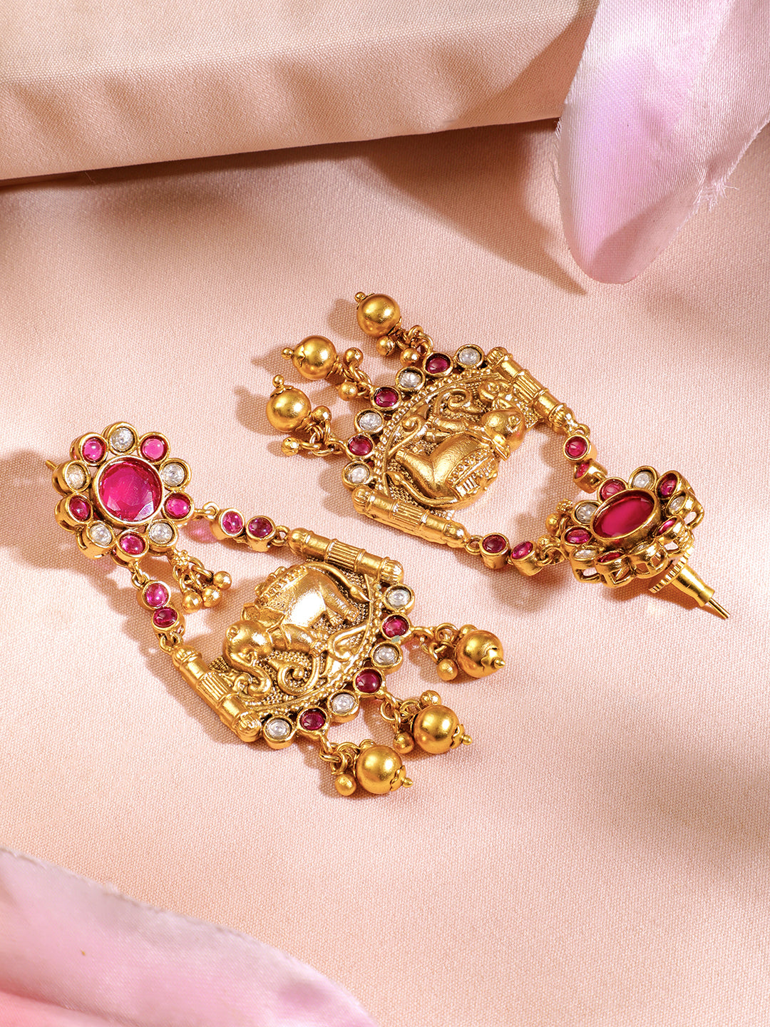 Ruby Studded Elephant Motif Temple Choker Set
