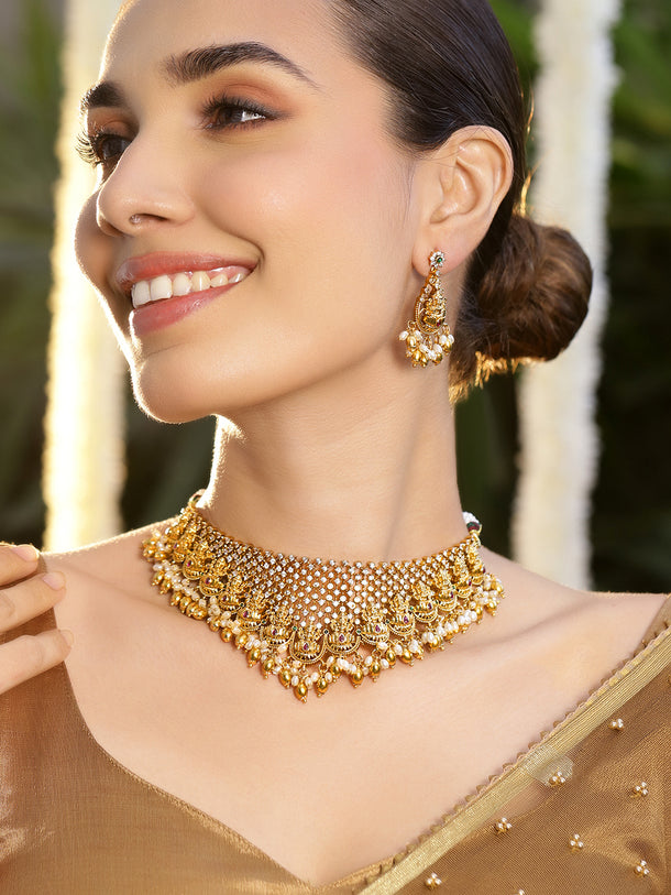 Laxmi Motif Choker Set with American Diamond Zirconia