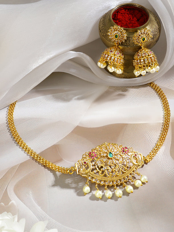 Pearl Drop Gold Necklace Set