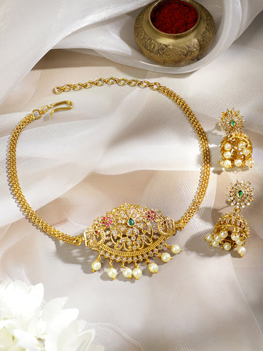Pearl Drop Gold Necklace Set