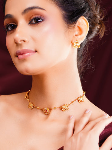 Gold Plated Elephant Motif Jewellery Set