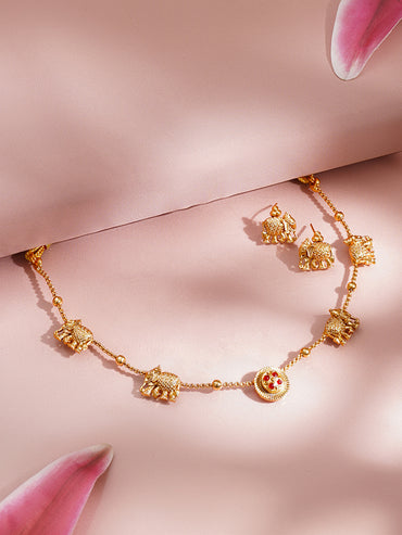 Gold Plated Elephant Motif Jewellery Set