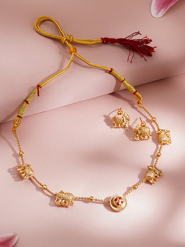 Gold Plated Elephant Motif Jewellery Set