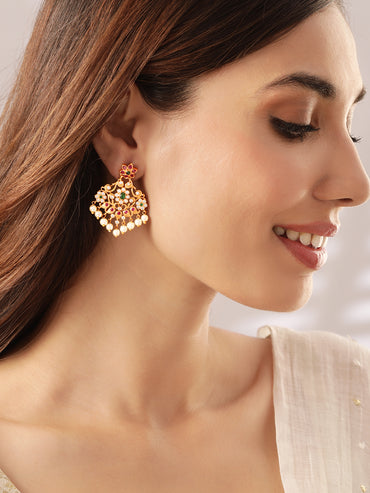 Rubans Gold Plated Elegant Pearl Embellished Drop Earring
