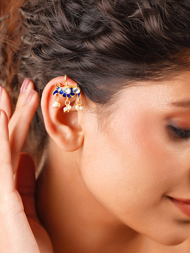 Gold Plated Kundan Bird Motif Pearl Drop Earrings