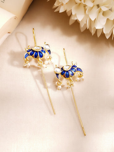 Gold Plated Kundan Bird Motif Pearl Threader Earrings