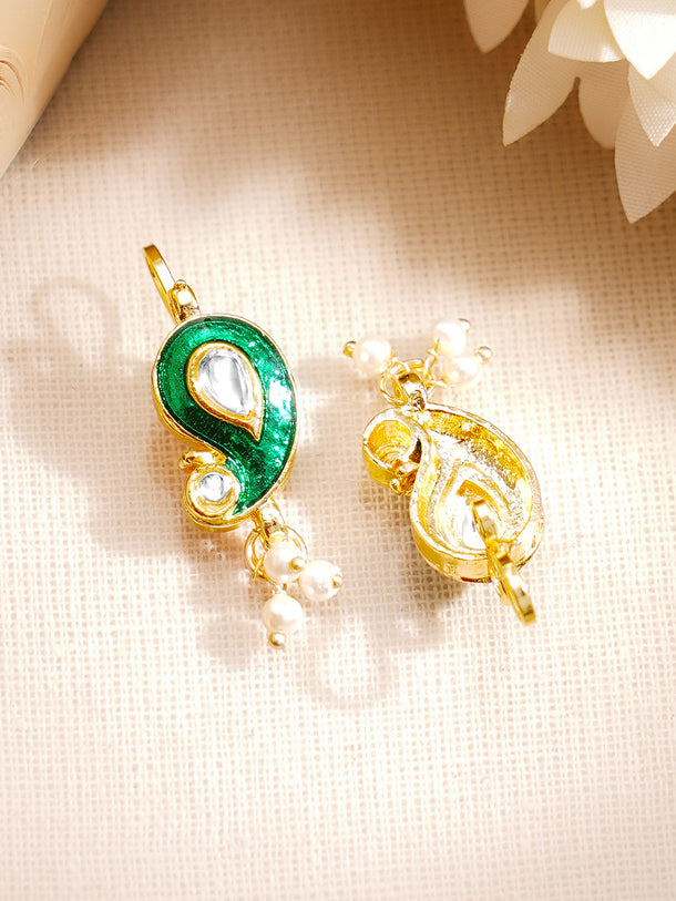 Gold Plated Kundan Paisley Pearl Drop Earrings