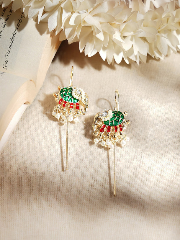 Gold Plated Elphant Meenakari Kundan Earrings