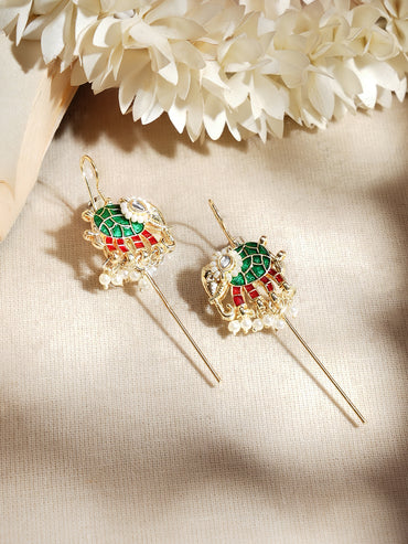 Gold Plated Elphant Meenakari Kundan Earrings
