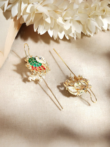 Gold Plated Elphant Meenakari Kundan Earrings