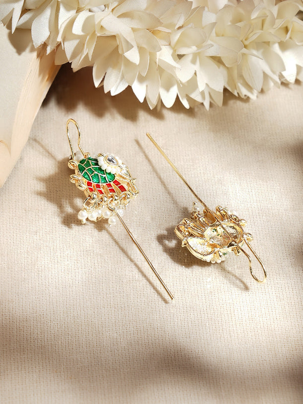 Gold Plated Elphant Meenakari Kundan Earrings