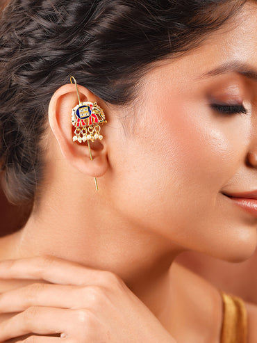 Gold Plated Kundan Elephant Pearl Threader Earrings
