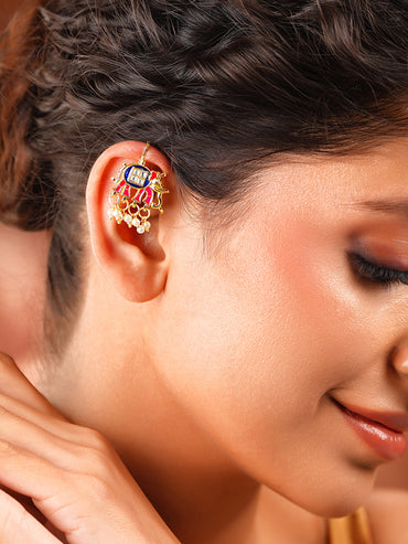 Gold Plated Kundan Elephant Pearl Drop Earrings