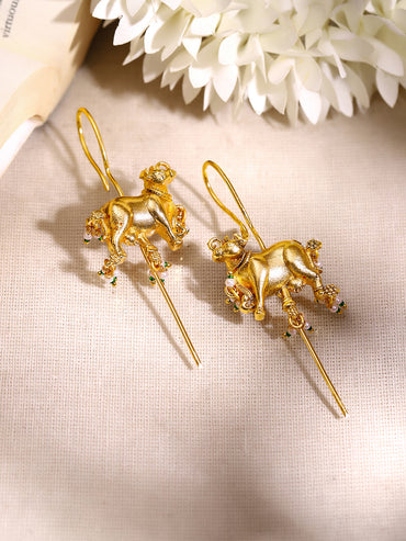 Gold Plated Nandi Pearl Charm Statement Earrings