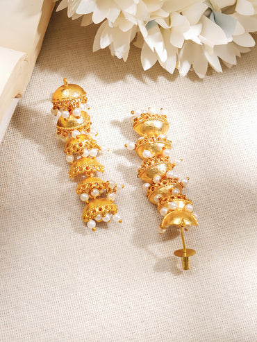 Gold-Plated Pearl Layered Jhumka Dangler Earrings