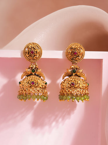 Antique Gold Filigree Jhumka Earrings