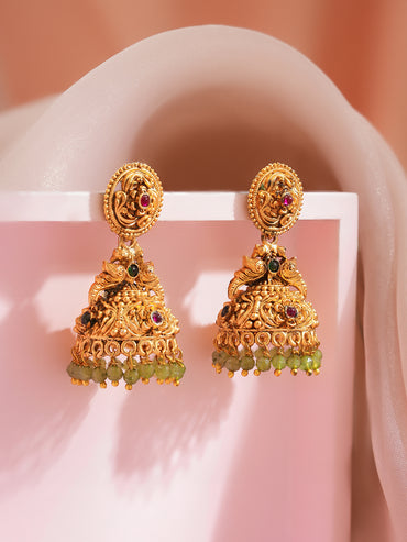 Antique Gold Filigree Jhumka Earrings