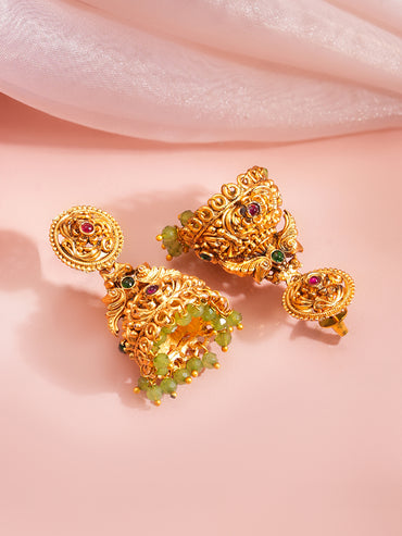 Antique Gold Filigree Jhumka Earrings