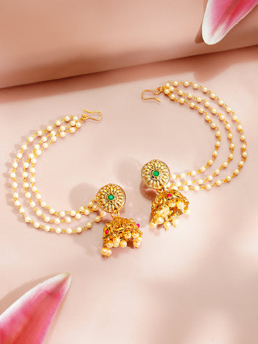 Gold Plated Glow Pearl Sahara Chain Jhumka Earrings