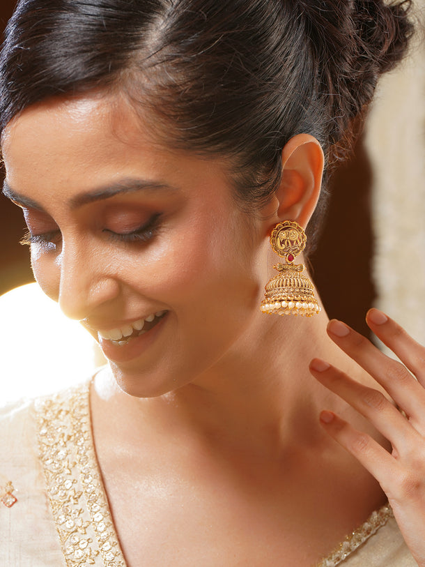 Gold Plated Royal Elephant Meenakari Sui Dhaga Earrings